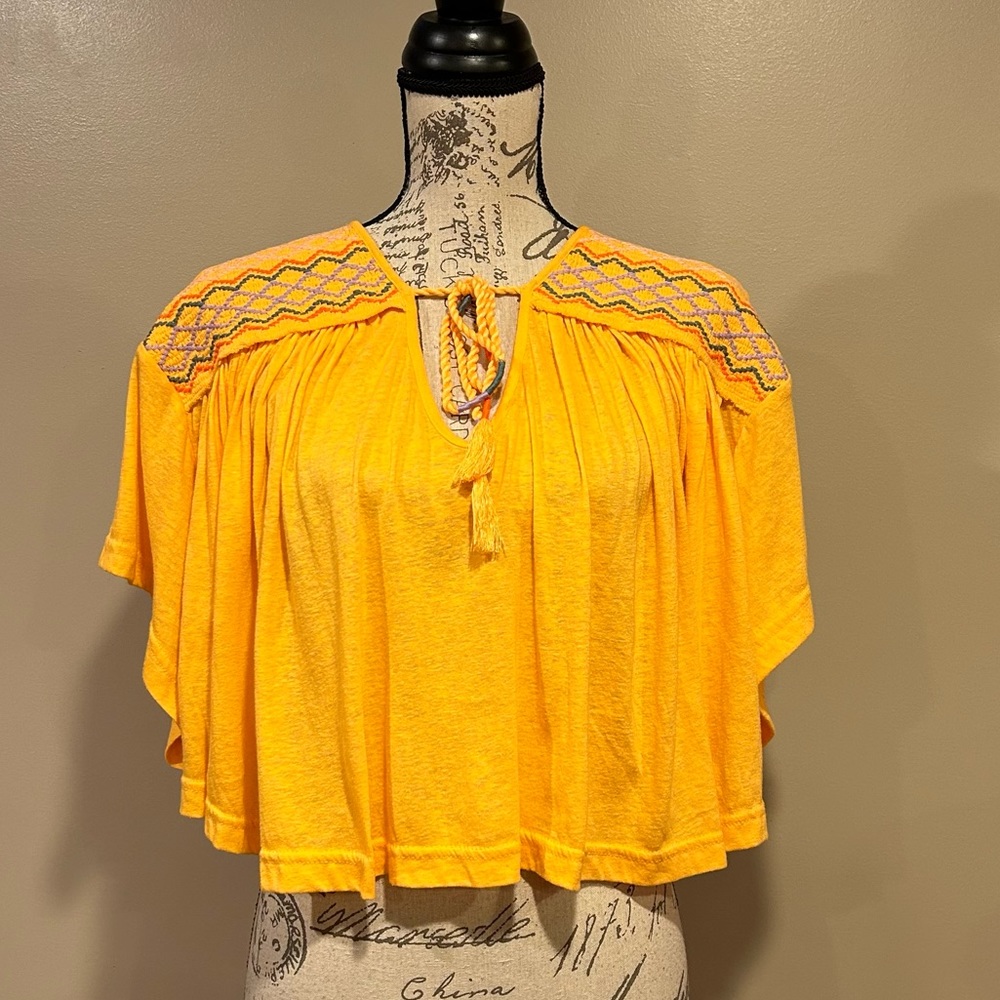 Free People Market Embroidery Tassel Tie Dolman Sleeve Top - Picture 2 of 15